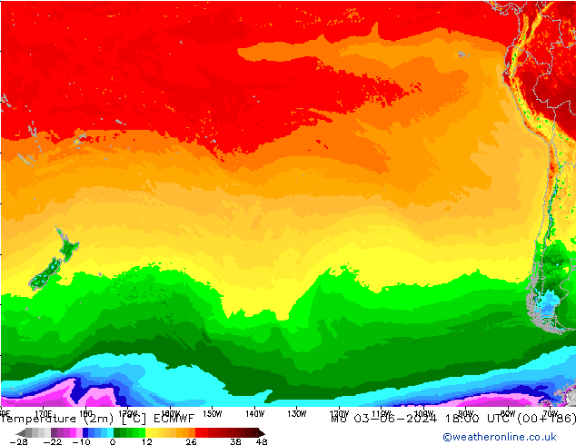 Temperature (2m) ECMWF Mo 03.06.2024 18 UTC