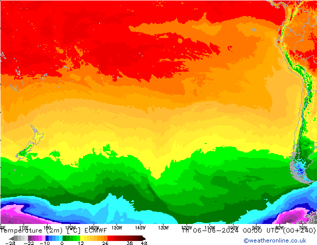 Temperatura (2m) ECMWF Qui 06.06.2024 00 UTC