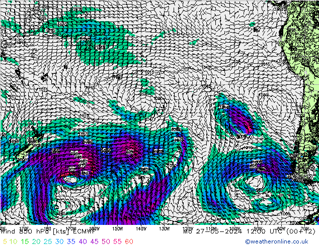 ветер 850 гПа ECMWF пн 27.05.2024 12 UTC