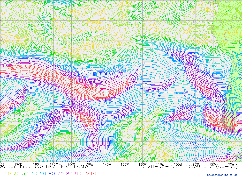 Linea di flusso 300 hPa ECMWF mar 28.05.2024 12 UTC