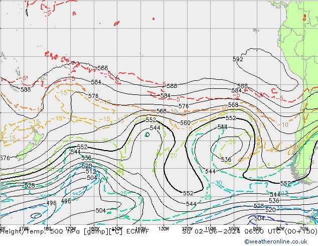 Z500/Rain (+SLP)/Z850 ECMWF Dom 02.06.2024 06 UTC