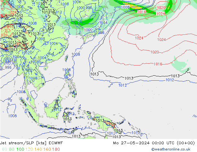 Jet stream/SLP ECMWF Mo 27.05.2024 00 UTC