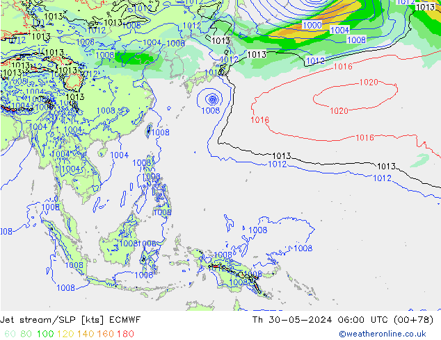 Corriente en chorro ECMWF jue 30.05.2024 06 UTC