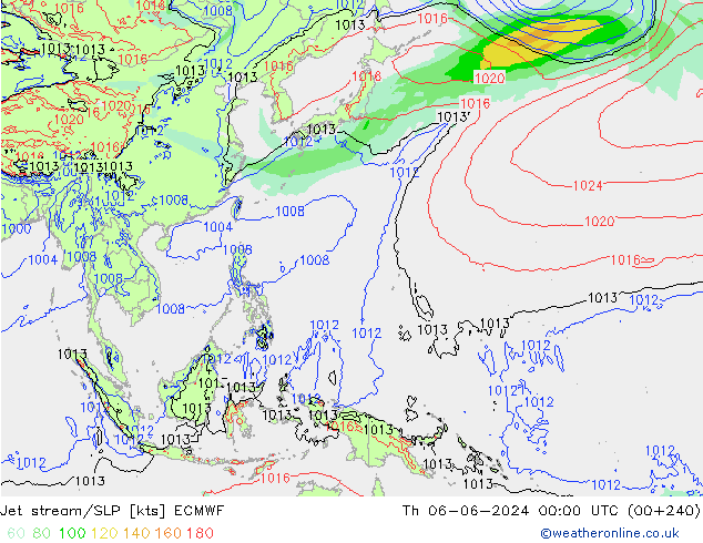 Jet stream/SLP ECMWF Th 06.06.2024 00 UTC