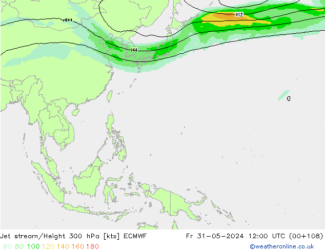 Jet stream/Height 300 hPa ECMWF Pá 31.05.2024 12 UTC