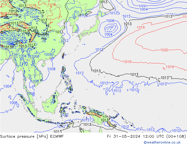 Luchtdruk (Grond) ECMWF vr 31.05.2024 12 UTC