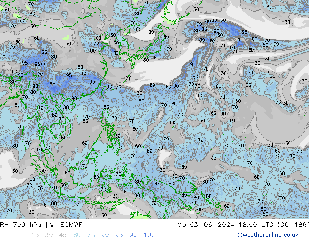 RH 700 hPa ECMWF Mo 03.06.2024 18 UTC