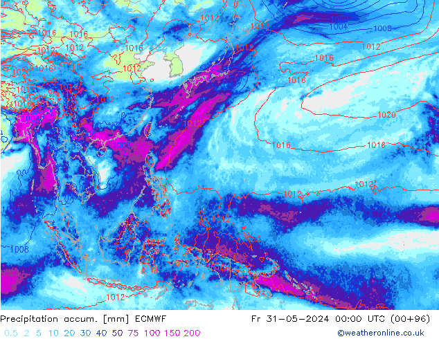Precipitation accum. ECMWF Fr 31.05.2024 00 UTC