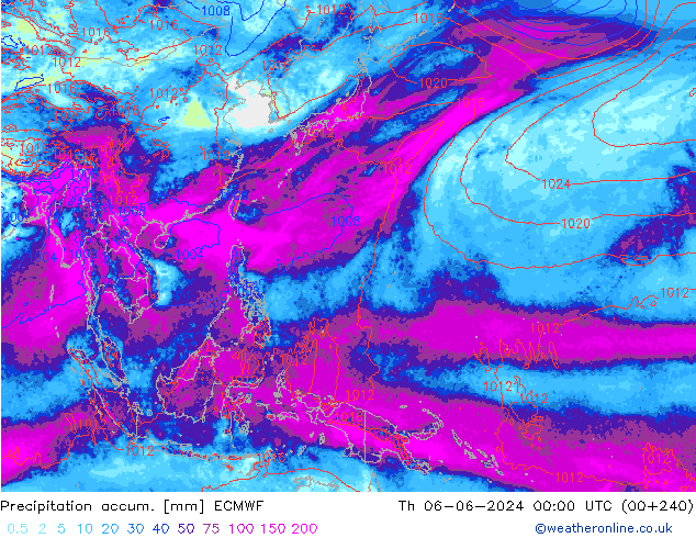 Precipitation accum. ECMWF Čt 06.06.2024 00 UTC