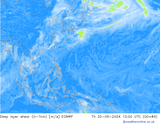 Deep layer shear (0-1km) ECMWF do 30.05.2024 12 UTC