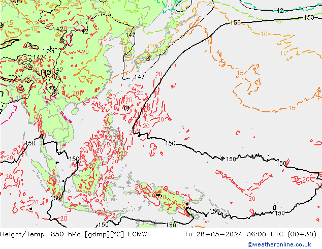 Yükseklik/Sıc. 850 hPa ECMWF Sa 28.05.2024 06 UTC