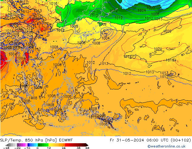 SLP/Temp. 850 hPa ECMWF vie 31.05.2024 06 UTC