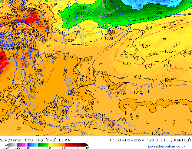 SLP/Temp. 850 hPa ECMWF Fr 31.05.2024 12 UTC