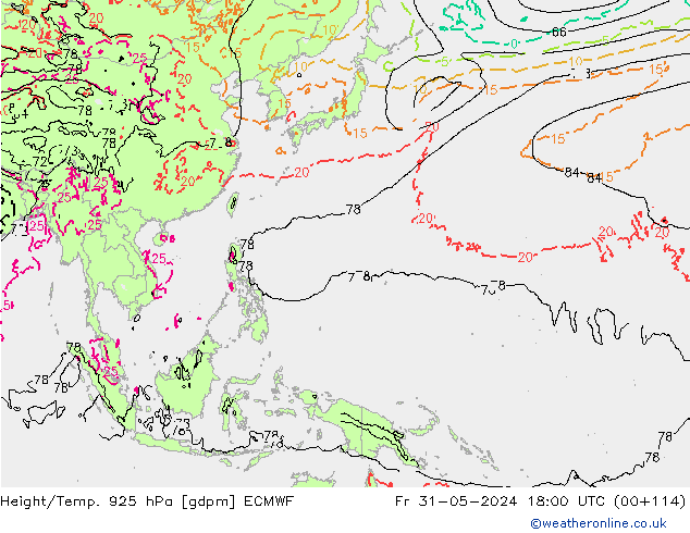 Height/Temp. 925 hPa ECMWF Pá 31.05.2024 18 UTC