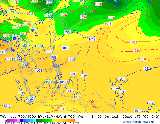 Thck 700-1000 hPa ECMWF Th 06.06.2024 00 UTC