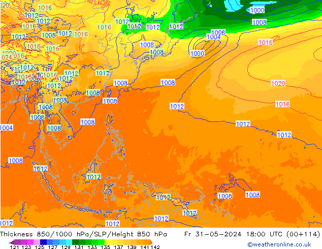 Thck 850-1000 hPa ECMWF Pá 31.05.2024 18 UTC