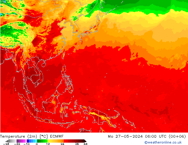 Sıcaklık Haritası (2m) ECMWF Pzt 27.05.2024 06 UTC
