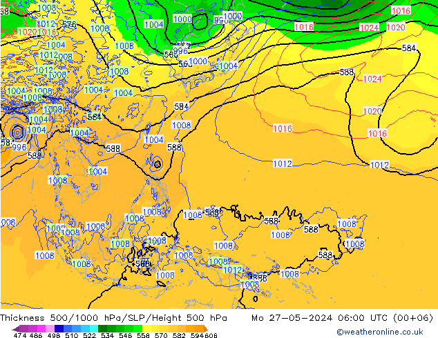 Espesor 500-1000 hPa ECMWF lun 27.05.2024 06 UTC