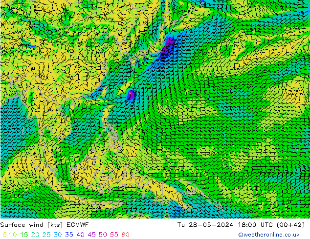 Surface wind ECMWF Tu 28.05.2024 18 UTC