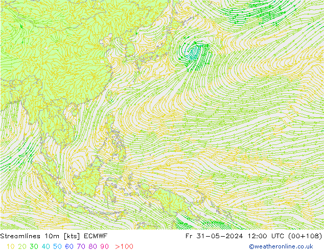 Linha de corrente 10m ECMWF Sex 31.05.2024 12 UTC