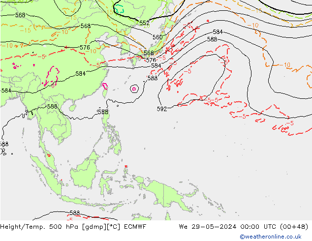 Z500/Rain (+SLP)/Z850 ECMWF mer 29.05.2024 00 UTC