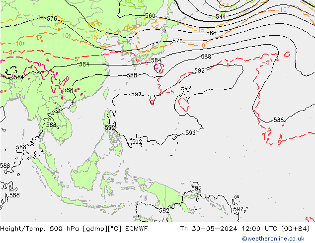 Geop./Temp. 500 hPa ECMWF jue 30.05.2024 12 UTC