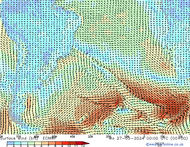 Surface wind (bft) ECMWF Mo 27.05.2024 00 UTC