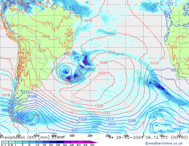 Z500/Rain (+SLP)/Z850 ECMWF mer 29.05.2024 12 UTC