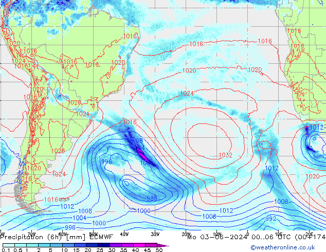 Z500/Rain (+SLP)/Z850 ECMWF Po 03.06.2024 06 UTC