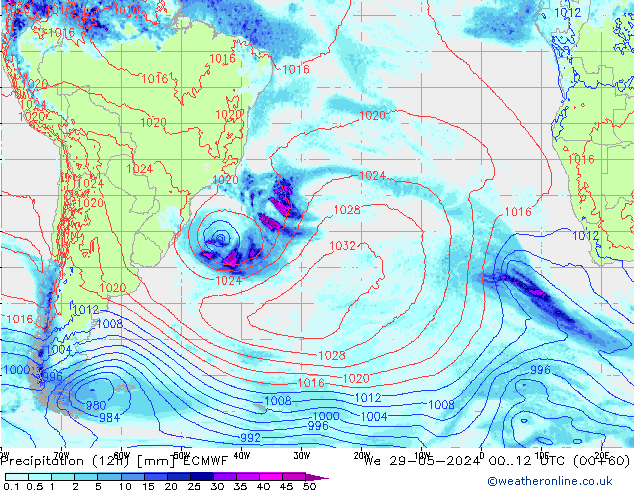 Precipitação (12h) ECMWF Qua 29.05.2024 12 UTC