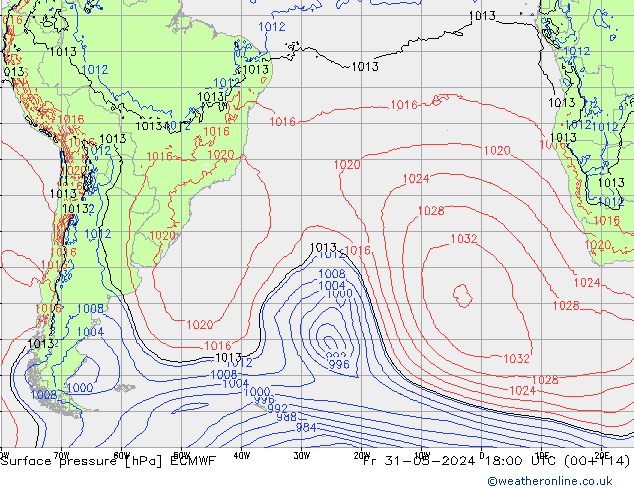 Surface pressure ECMWF Fr 31.05.2024 18 UTC