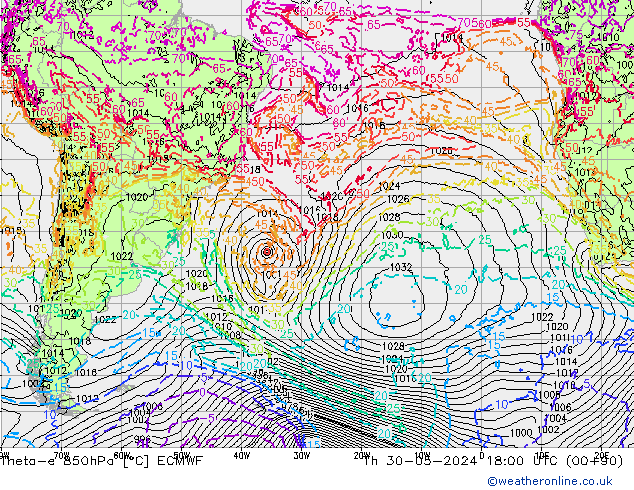 Theta-e 850hPa ECMWF jeu 30.05.2024 18 UTC