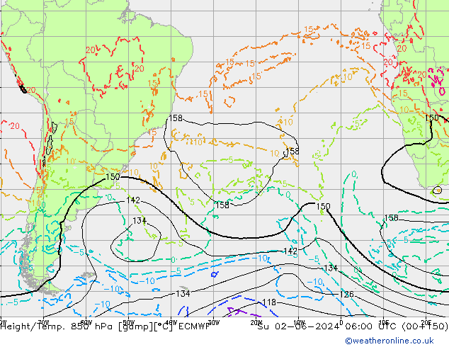 Height/Temp. 850 hPa ECMWF nie. 02.06.2024 06 UTC