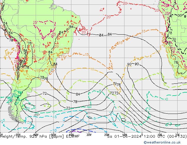 Height/Temp. 925 hPa ECMWF  01.06.2024 12 UTC