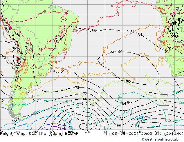 Height/Temp. 925 hPa ECMWF Čt 06.06.2024 00 UTC