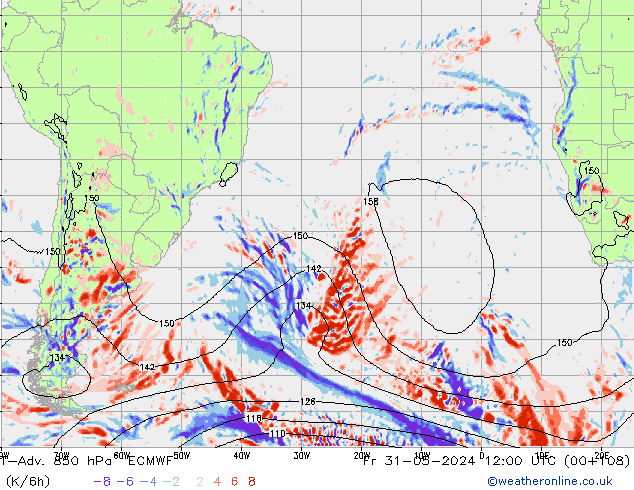 T-Adv. 850 hPa ECMWF Fr 31.05.2024 12 UTC