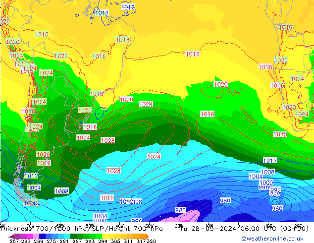 Thck 700-1000 hPa ECMWF Ter 28.05.2024 06 UTC