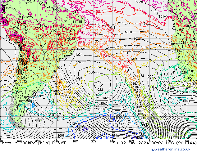 Theta-e 700hPa ECMWF Ne 02.06.2024 00 UTC