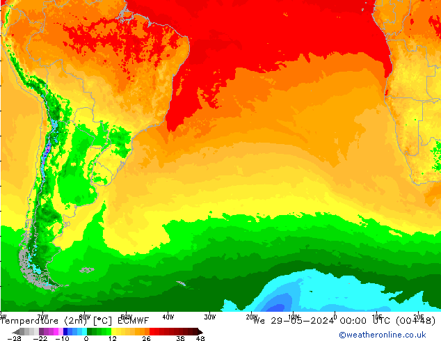 Sıcaklık Haritası (2m) ECMWF Çar 29.05.2024 00 UTC
