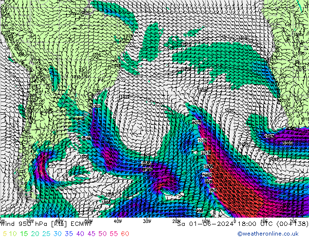 Wind 950 hPa ECMWF Sa 01.06.2024 18 UTC