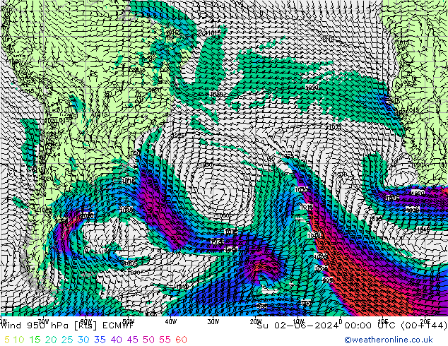 Wind 950 hPa ECMWF Ne 02.06.2024 00 UTC