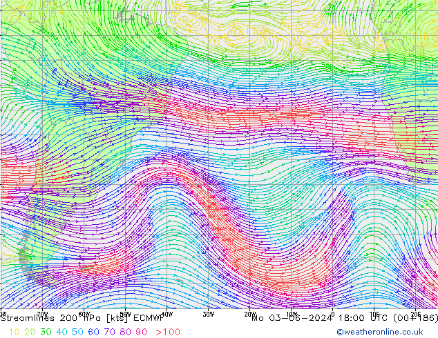 Streamlines 200 hPa ECMWF Mo 03.06.2024 18 UTC