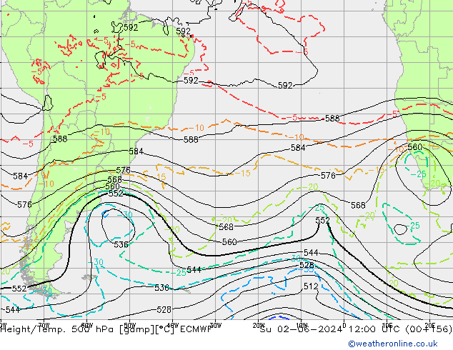 Height/Temp. 500 hPa ECMWF Ne 02.06.2024 12 UTC