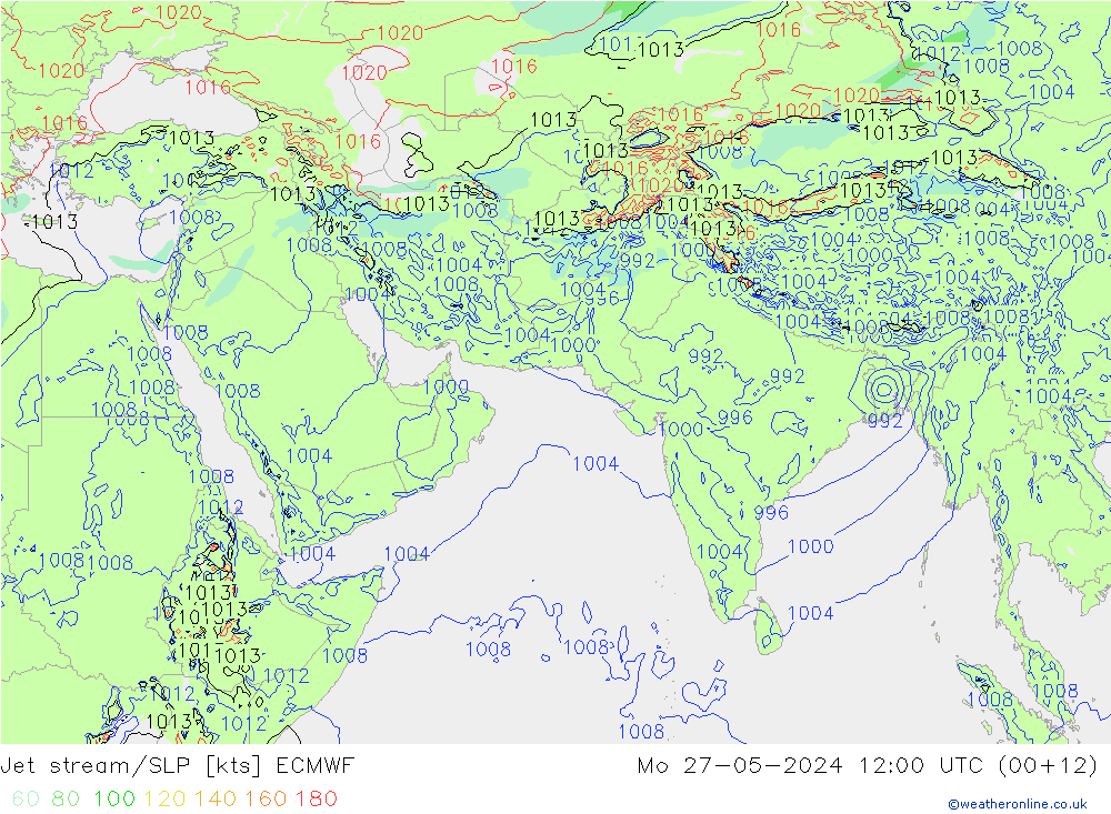 Jet Akımları/SLP ECMWF Pzt 27.05.2024 12 UTC