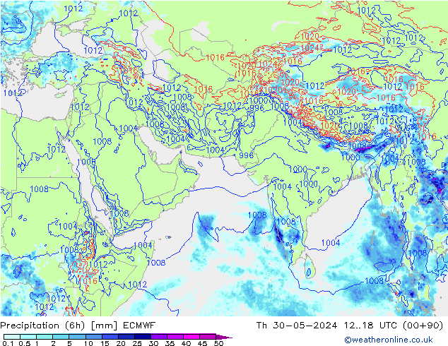 Z500/Rain (+SLP)/Z850 ECMWF Čt 30.05.2024 18 UTC