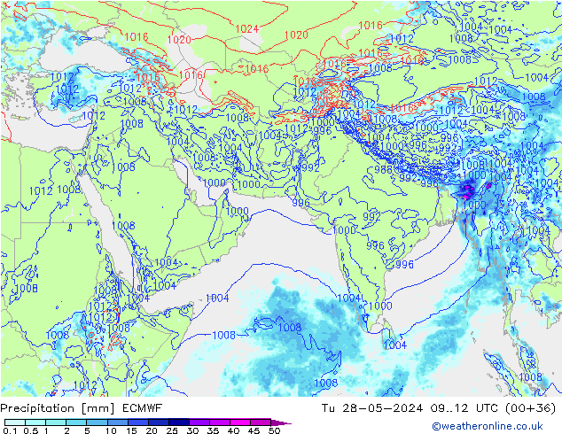 Srážky ECMWF Út 28.05.2024 12 UTC