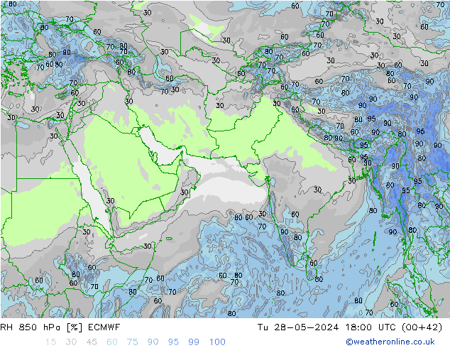 RH 850 hPa ECMWF Tu 28.05.2024 18 UTC