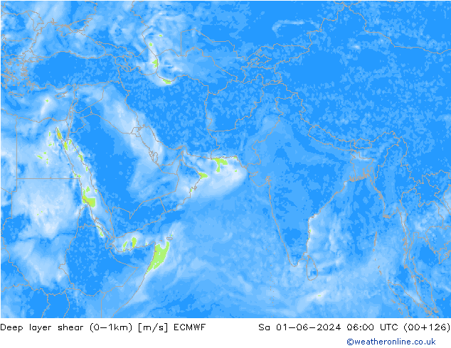 Deep layer shear (0-1km) ECMWF сб 01.06.2024 06 UTC