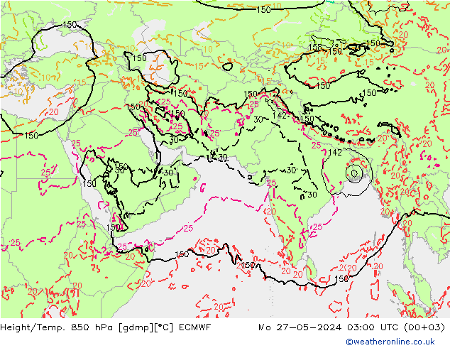 Height/Temp. 850 hPa ECMWF lun 27.05.2024 03 UTC