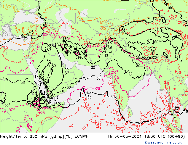 Z500/Rain (+SLP)/Z850 ECMWF Čt 30.05.2024 18 UTC